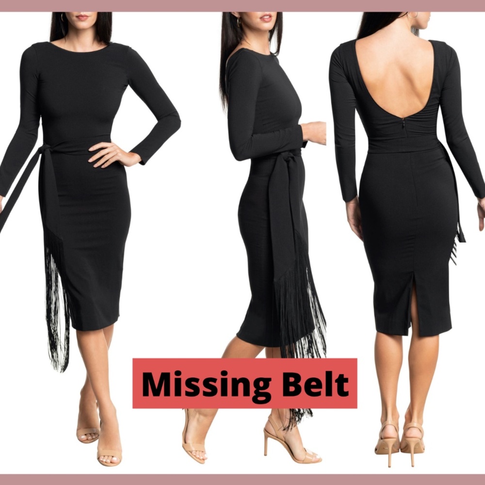 NWD‎ Dress The Population [ LARGE ] Caro Crepe Long Sleeve Midi Dress Black